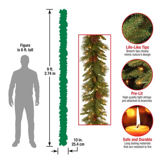 9' x 10" Pre-lit Pine Cone Artificial Christmas Garland with 50 Clear Lights-UL